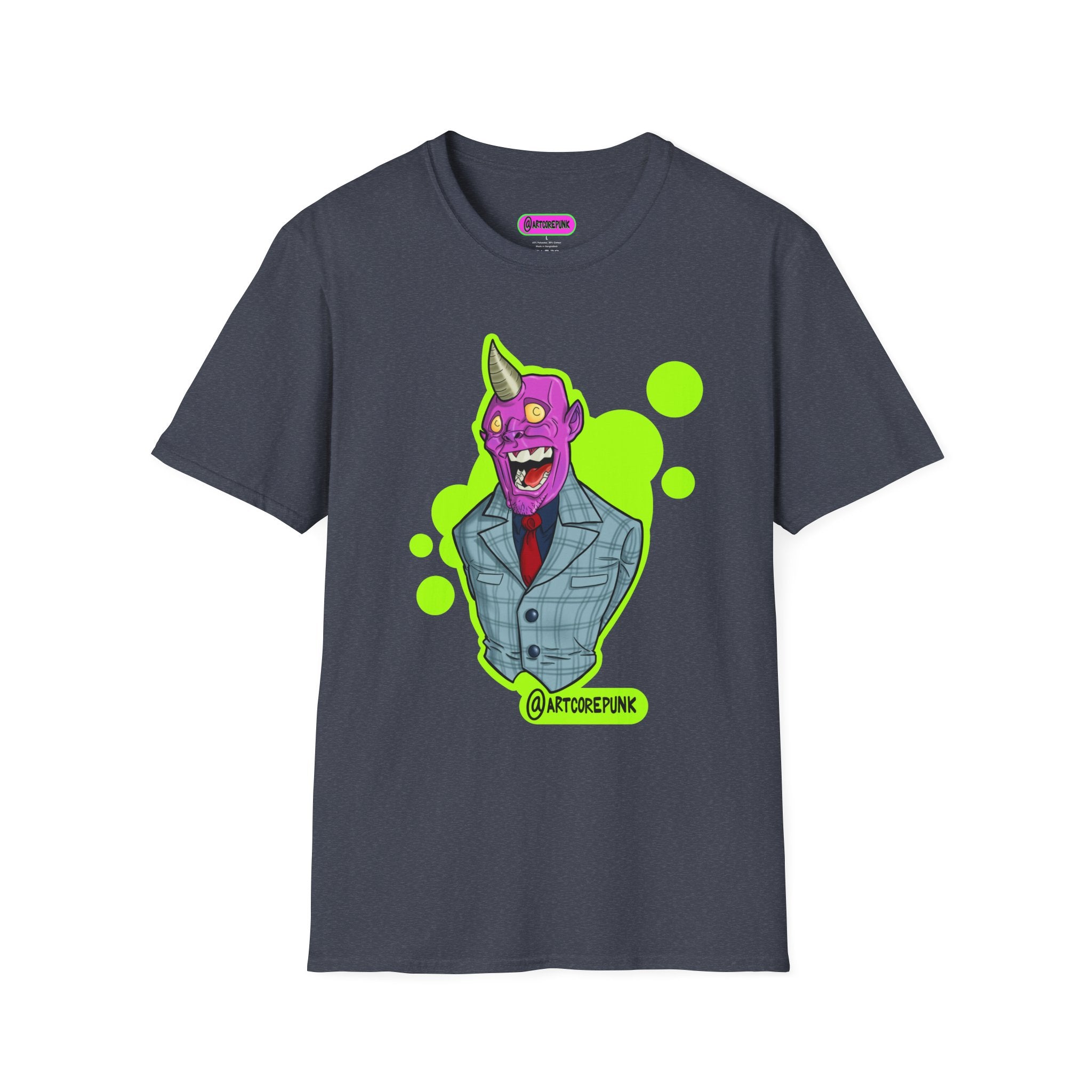 'The Hornsuit' Graphic T-Shirt — Neon Devil Suit Illustration