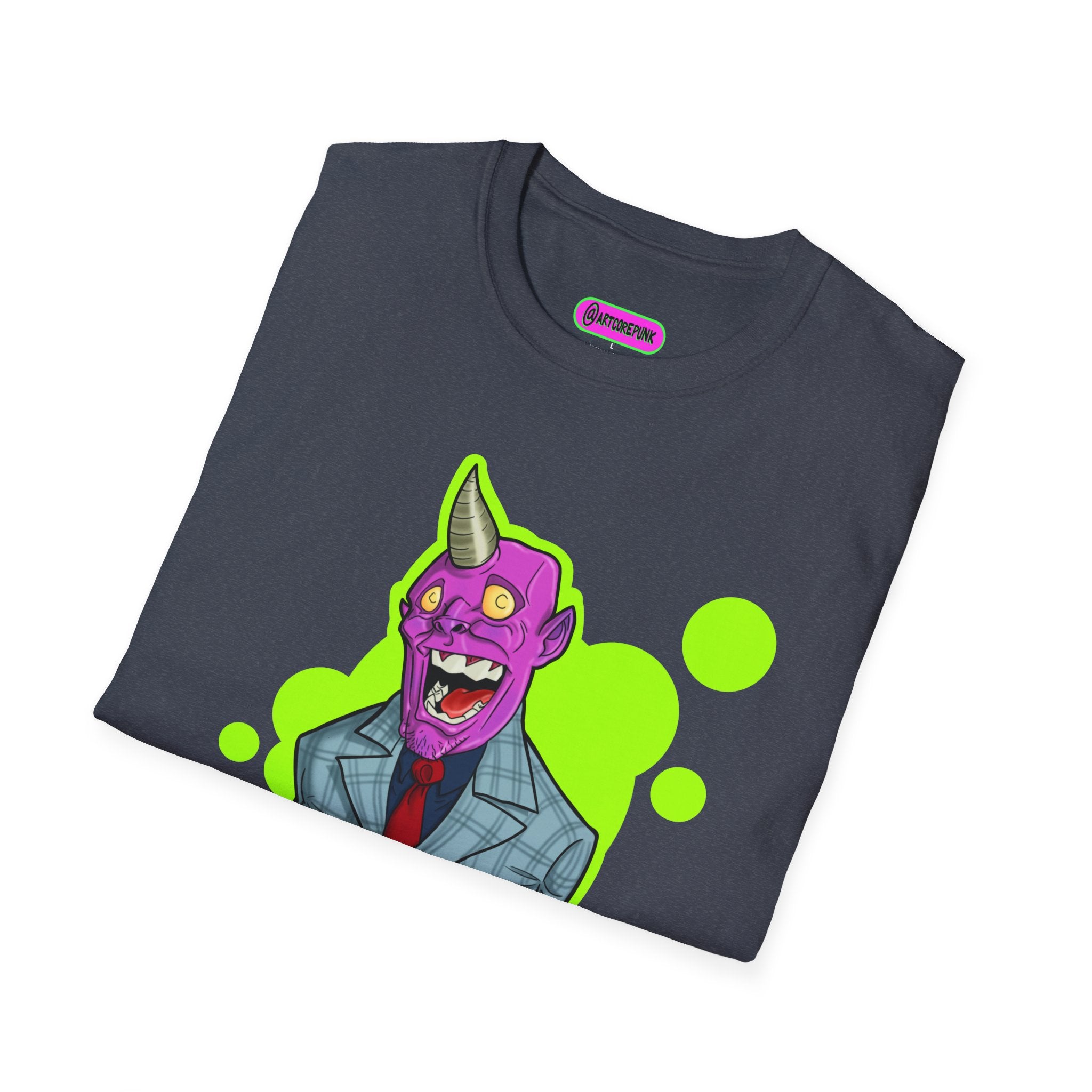 'The Hornsuit' Graphic T-Shirt — Neon Devil Suit Illustration