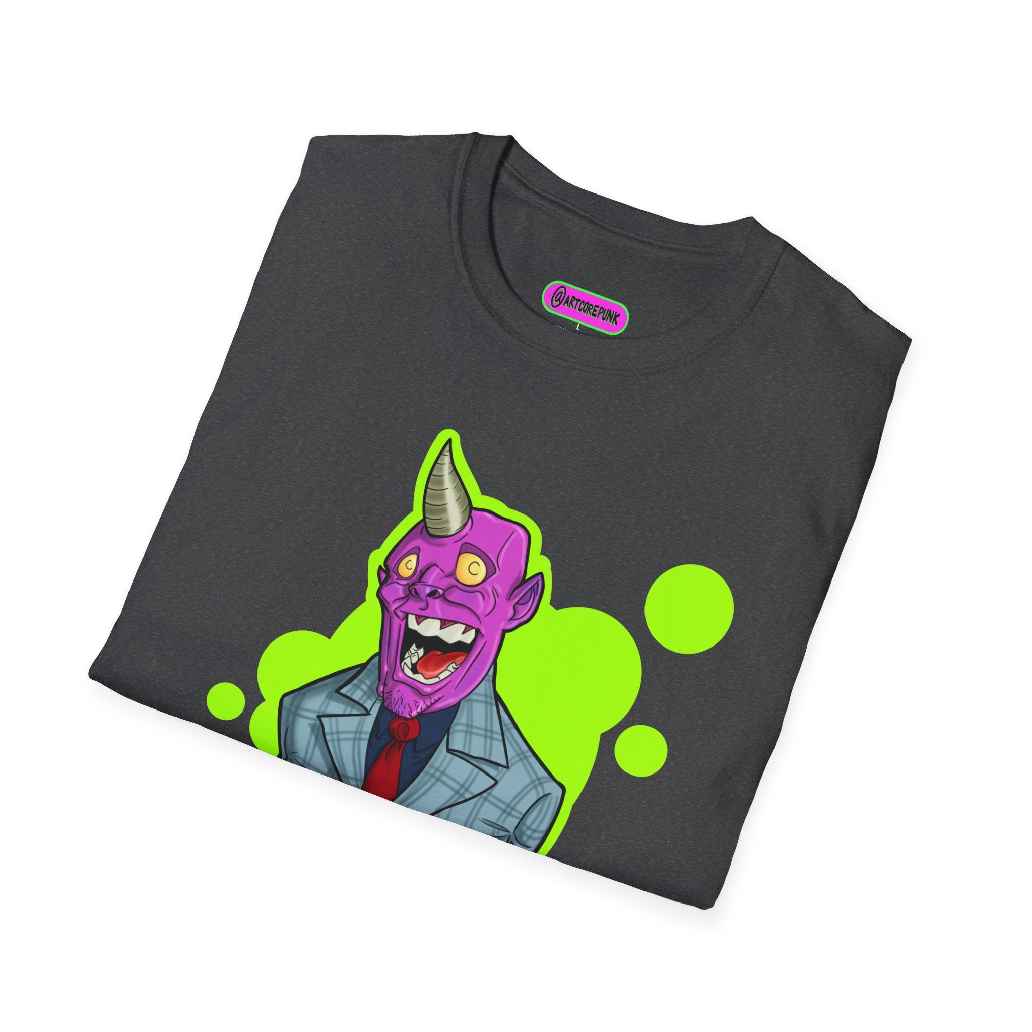 'The Hornsuit' Graphic T-Shirt — Neon Devil Suit Illustration