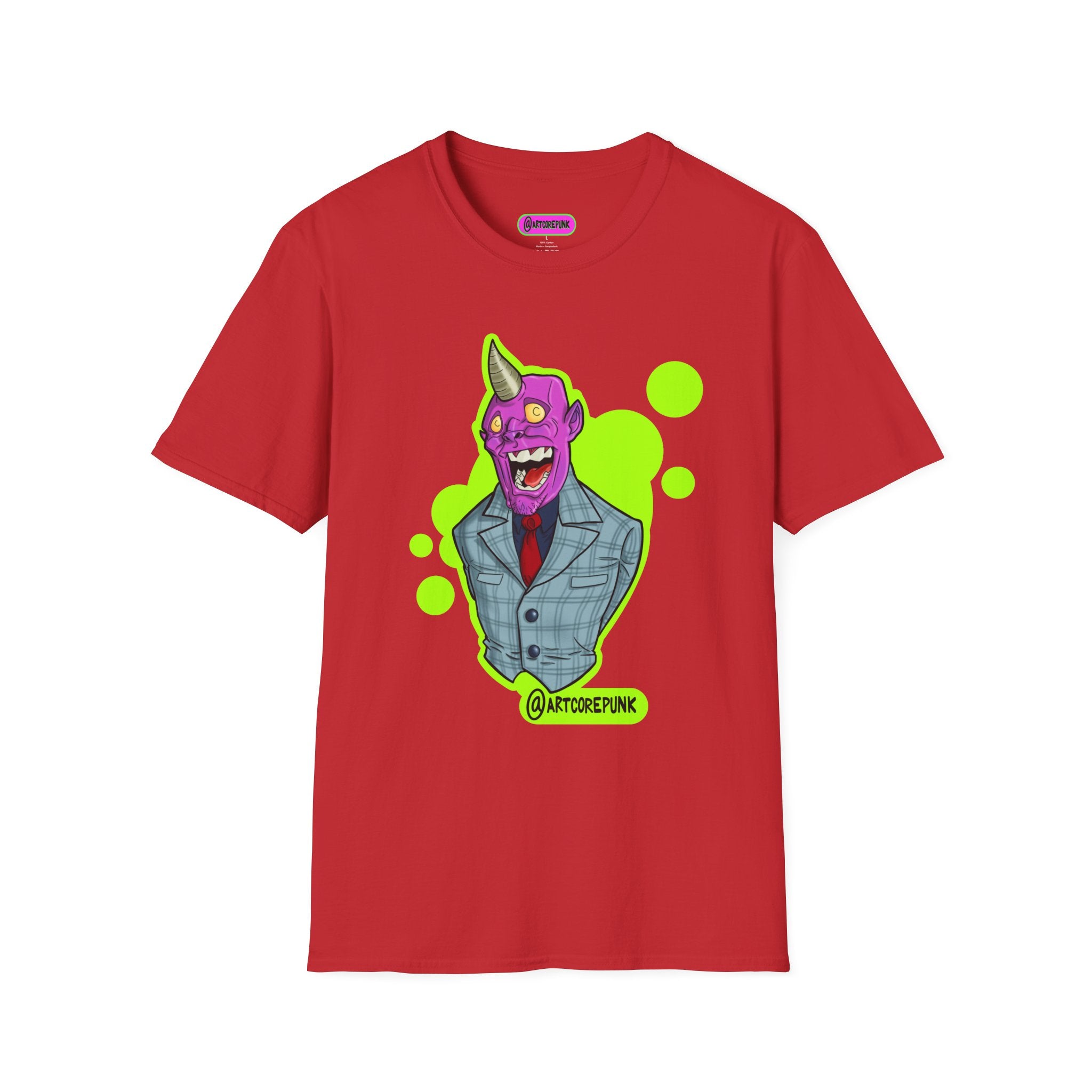 'The Hornsuit' Graphic T-Shirt — Neon Devil Suit Illustration