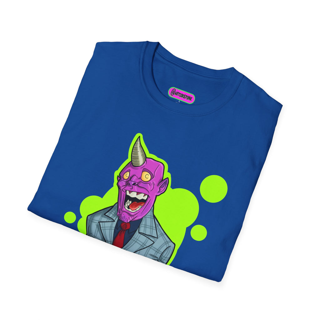 'The Hornsuit' Graphic T-Shirt — Neon Devil Suit Illustration