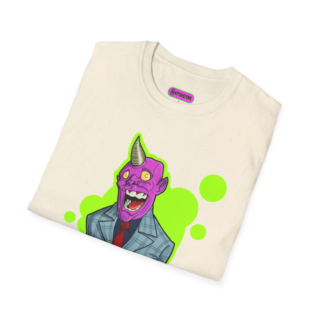 'The Hornsuit' Graphic T-Shirt — Neon Devil Suit Illustration