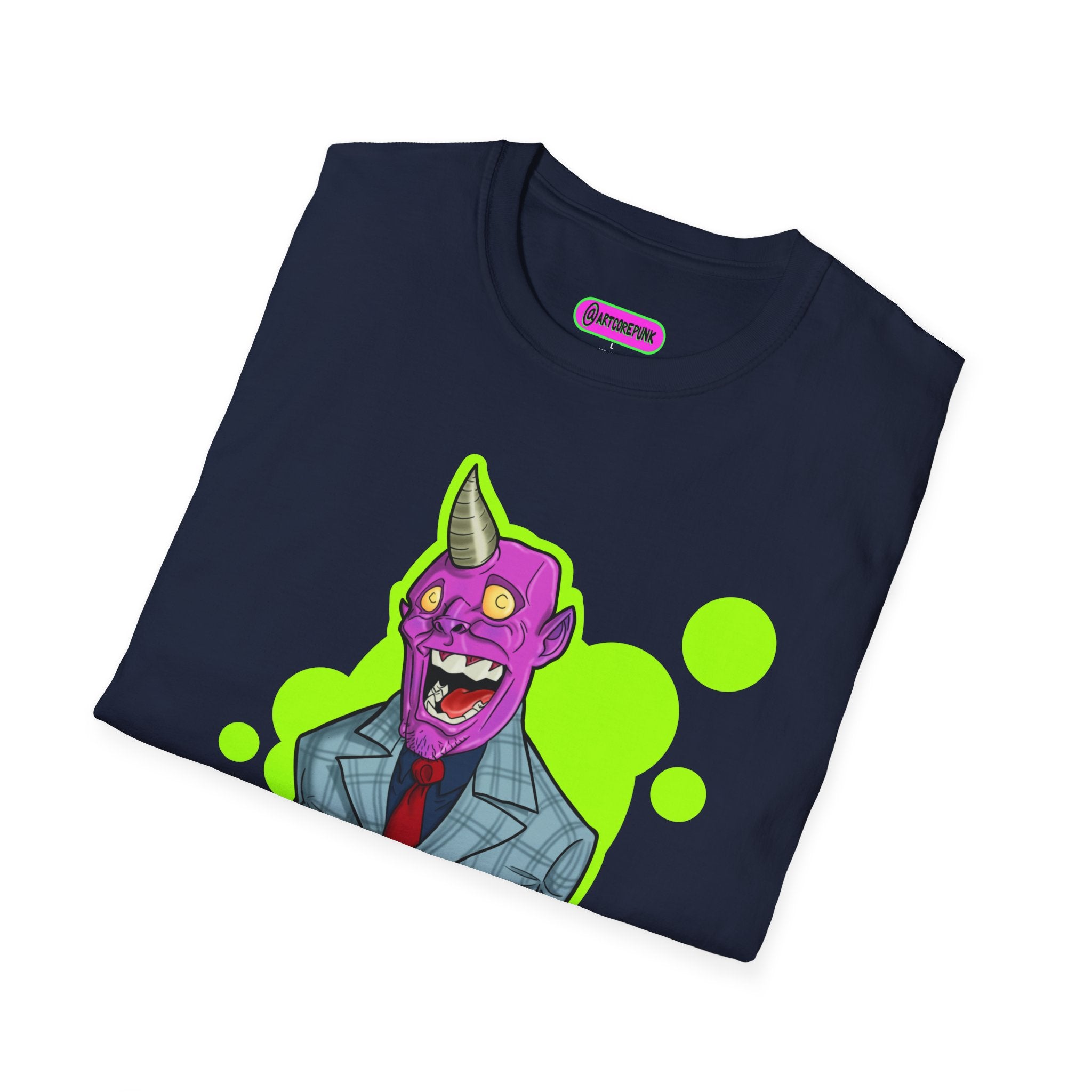 'The Hornsuit' Graphic T-Shirt — Neon Devil Suit Illustration