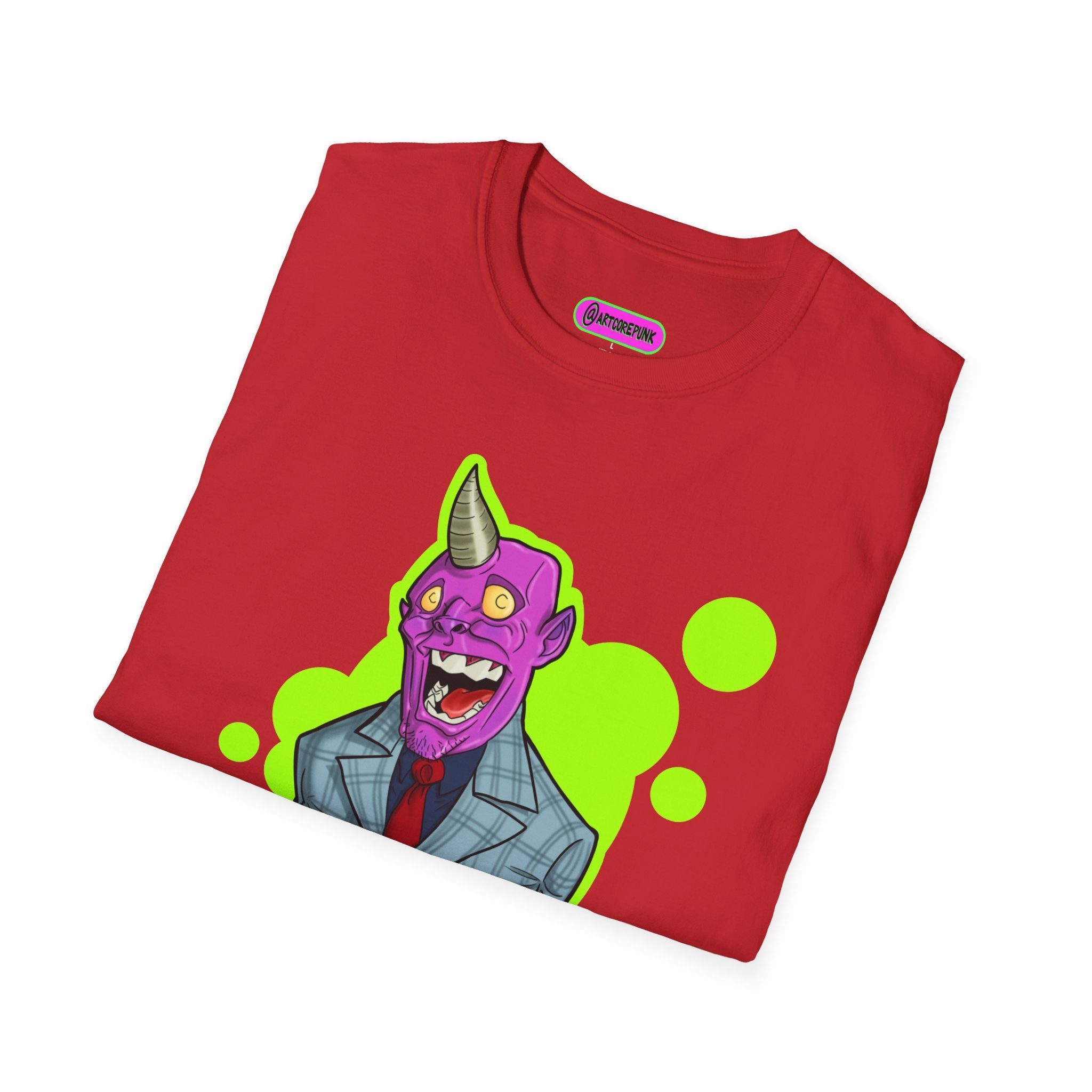 'The Hornsuit' Graphic T-Shirt — Neon Devil Suit Illustration