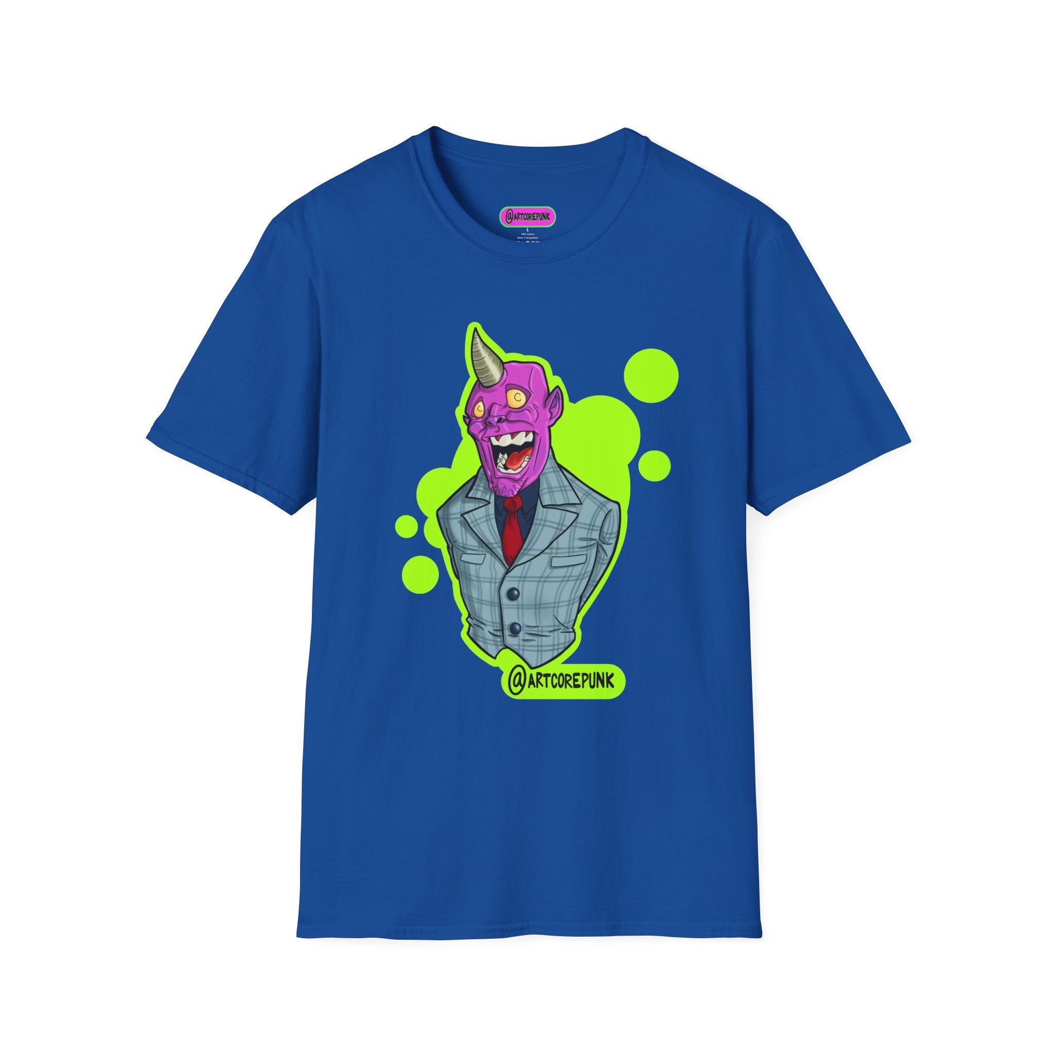 'The Hornsuit' Graphic T-Shirt — Neon Devil Suit Illustration